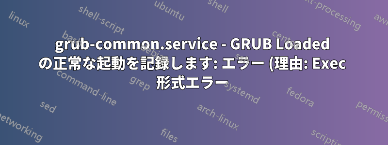 grub-common.service - GRUB Loaded の正常な起動を記録します: エラー (理由: Exec 形式エラー)