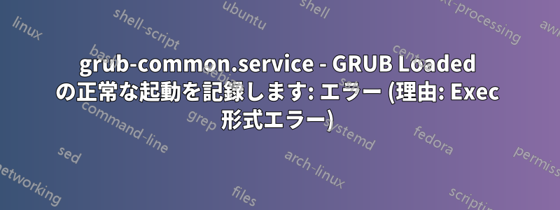 grub-common.service - GRUB Loaded の正常な起動を記録します: エラー (理由: Exec 形式エラー)