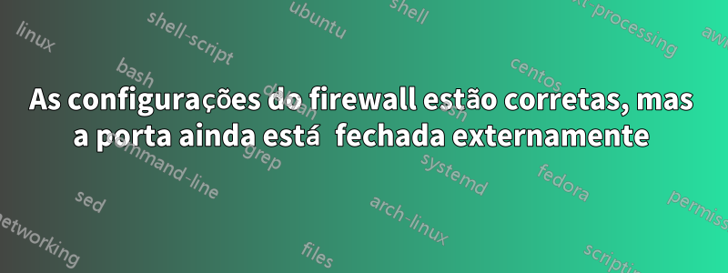 As configurações do firewall estão corretas, mas a porta ainda está fechada externamente