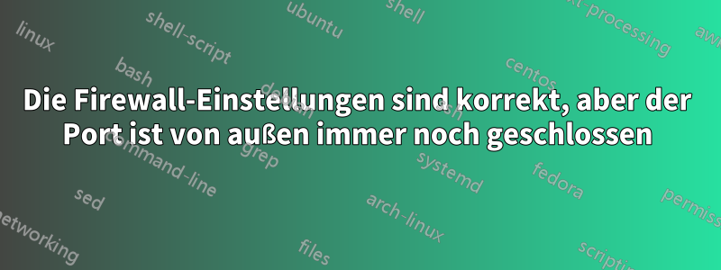 Die Firewall-Einstellungen sind korrekt, aber der Port ist von außen immer noch geschlossen