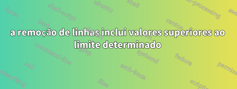 a remoção de linhas inclui valores superiores ao limite determinado