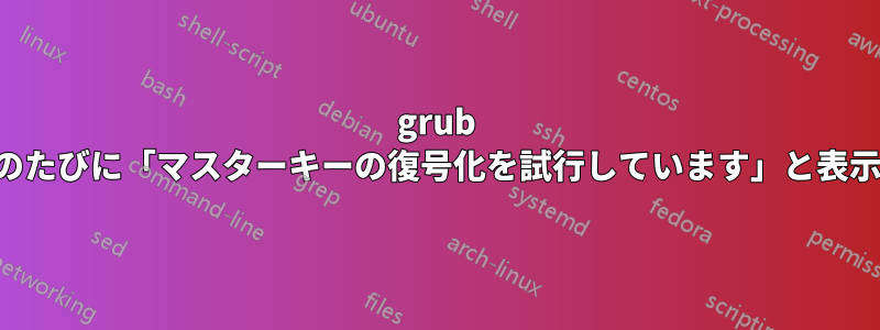 grub は起動のたびに「マスターキーの復号化を試行しています」と表示します