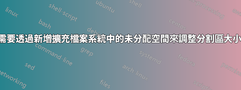 需要透過新增擴充檔案系統中的未分配空間來調整分割區大小