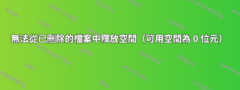 無法從已刪除的檔案中釋放空間（可用空間為 0 位元）