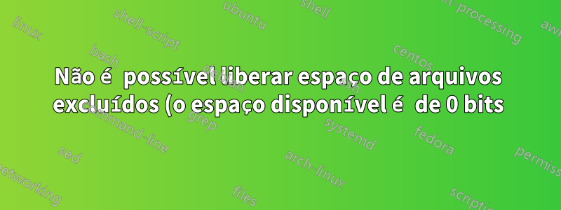 Não é possível liberar espaço de arquivos excluídos (o espaço disponível é de 0 bits)