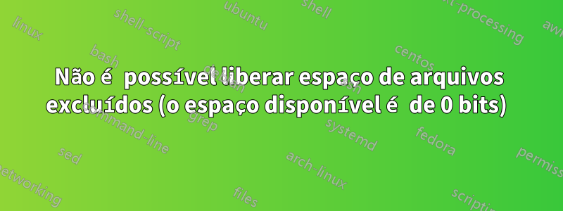 Não é possível liberar espaço de arquivos excluídos (o espaço disponível é de 0 bits) 