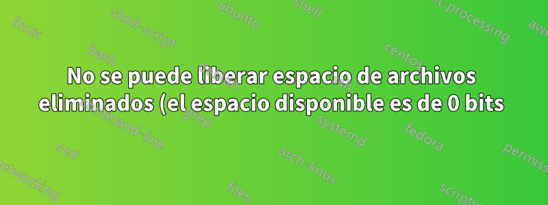 No se puede liberar espacio de archivos eliminados (el espacio disponible es de 0 bits)