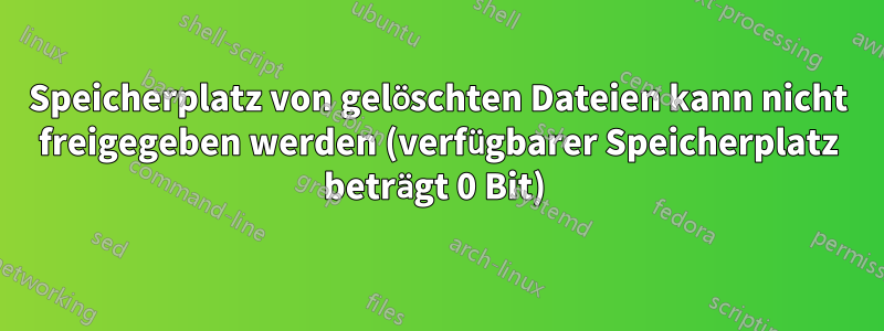 Speicherplatz von gelöschten Dateien kann nicht freigegeben werden (verfügbarer Speicherplatz beträgt 0 Bit) 