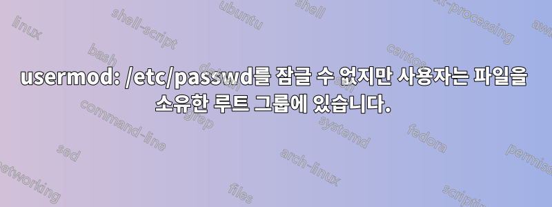 usermod: /etc/passwd를 잠글 수 없지만 사용자는 파일을 소유한 루트 그룹에 있습니다.