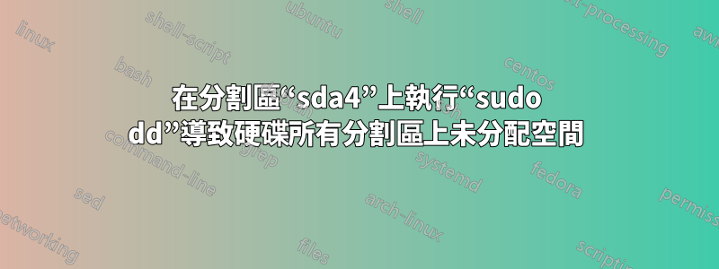 在分割區“sda4”上執行“sudo dd”導致硬碟所有分割區上未分配空間