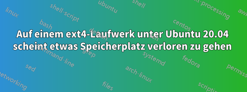 Auf einem ext4-Laufwerk unter Ubuntu 20.04 scheint etwas Speicherplatz verloren zu gehen