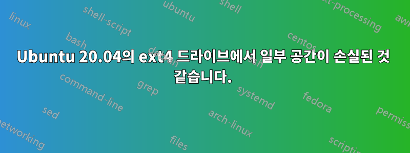 Ubuntu 20.04의 ext4 드라이브에서 일부 공간이 손실된 것 같습니다.