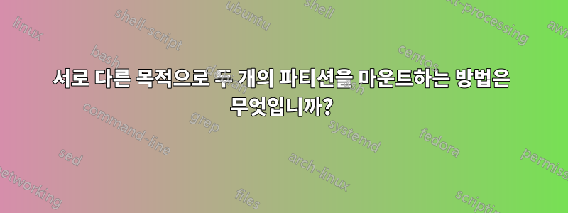 서로 다른 목적으로 두 개의 파티션을 마운트하는 방법은 무엇입니까?
