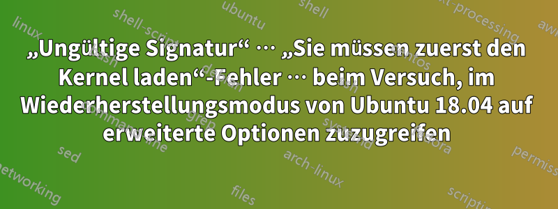 „Ungültige Signatur“ … „Sie müssen zuerst den Kernel laden“-Fehler … beim Versuch, im Wiederherstellungsmodus von Ubuntu 18.04 auf erweiterte Optionen zuzugreifen