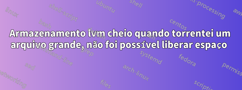 Armazenamento lvm cheio quando torrentei um arquivo grande, não foi possível liberar espaço 