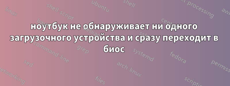 ноутбук не обнаруживает ни одного загрузочного устройства и сразу переходит в биос