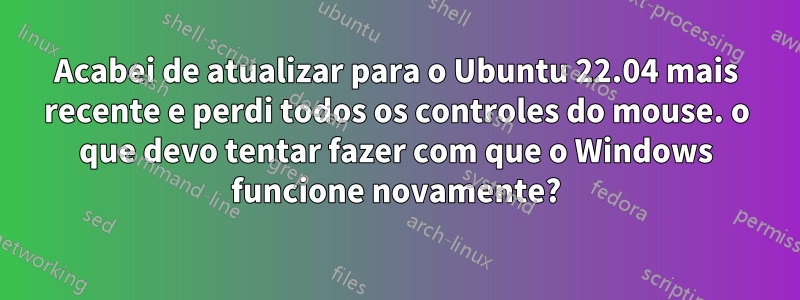 Acabei de atualizar para o Ubuntu 22.04 mais recente e perdi todos os controles do mouse. o que devo tentar fazer com que o Windows funcione novamente?