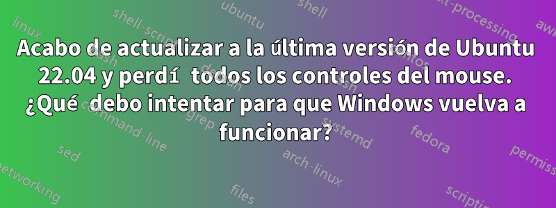 Acabo de actualizar a la última versión de Ubuntu 22.04 y perdí todos los controles del mouse. ¿Qué debo intentar para que Windows vuelva a funcionar?