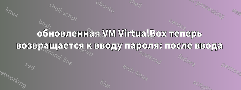 обновленная VM VirtualBox теперь возвращается к вводу пароля: после ввода