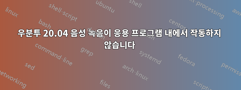 우분투 20.04 음성 녹음이 응용 프로그램 내에서 작동하지 않습니다