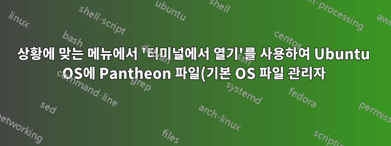 상황에 맞는 메뉴에서 '터미널에서 열기'를 사용하여 Ubuntu OS에 Pantheon 파일(기본 OS 파일 관리자)을 설치하는 방법은 무엇입니까?