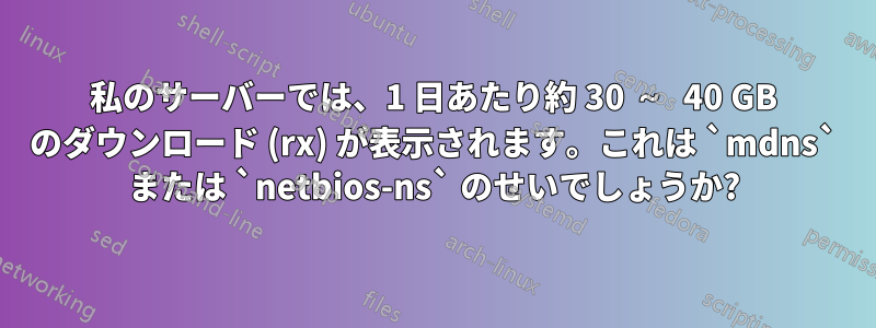 私のサーバーでは、1 日あたり約 30 ～ 40 GB のダウンロード (rx) が表示されます。これは `mdns` または `netbios-ns` のせいでしょうか?