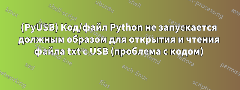 (PyUSB) Код/файл Python не запускается должным образом для открытия и чтения файла txt с USB (проблема с кодом)