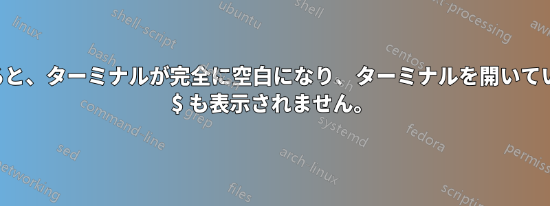 ターミナルを開こうとすると、ターミナルが完全に空白になり、ターミナルを開いているときにディレクトリや $ も表示されません。