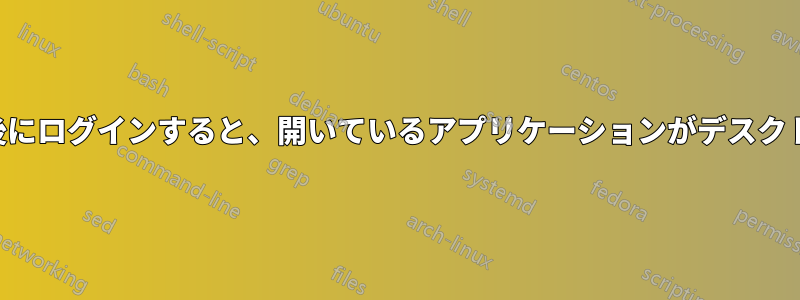 非アクティブ後またはログアウト後にログインすると、開いているアプリケーションがデスクトップアイコンの後ろに表示される