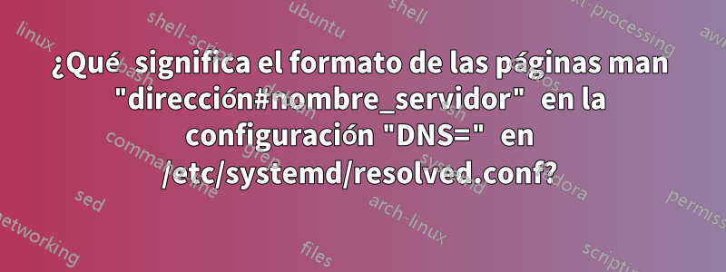 ¿Qué significa el formato de las páginas man "dirección#nombre_servidor" en la configuración "DNS=" en /etc/systemd/resolved.conf?