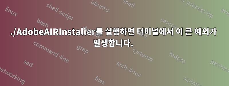 ./AdobeAIRInstaller를 실행하면 터미널에서 이 큰 예외가 발생합니다.