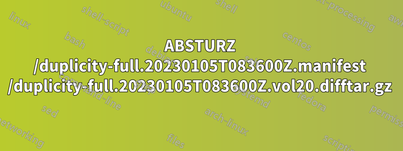 ABSTURZ /duplicity-full.20230105T083600Z.manifest /duplicity-full.20230105T083600Z.vol20.difftar.gz