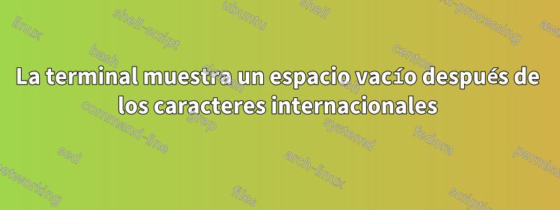 La terminal muestra un espacio vacío después de los caracteres internacionales