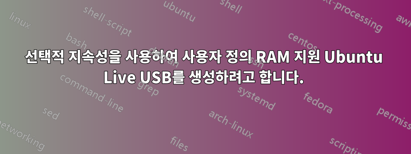 선택적 지속성을 사용하여 사용자 정의 RAM 지원 Ubuntu Live USB를 생성하려고 합니다.