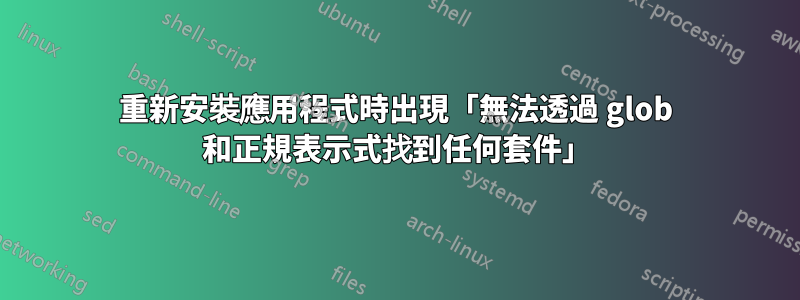 重新安裝應用程式時出現「無法透過 glob 和正規表示式找到任何套件」