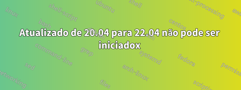 Atualizado de 20.04 para 22.04 não pode ser iniciadox