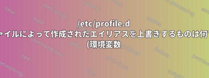 /etc/profile.d 内のファイルによって作成されたエイリアスを上書きするものは何ですか? (環境変数)