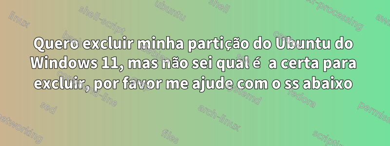 Quero excluir minha partição do Ubuntu do Windows 11, mas não sei qual é a certa para excluir, por favor me ajude com o ss abaixo