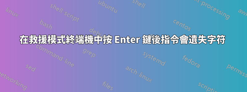 在救援模式終端機中按 Enter 鍵後指令會遺失字符