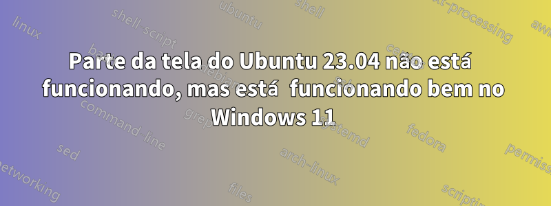 Parte da tela do Ubuntu 23.04 não está funcionando, mas está funcionando bem no Windows 11