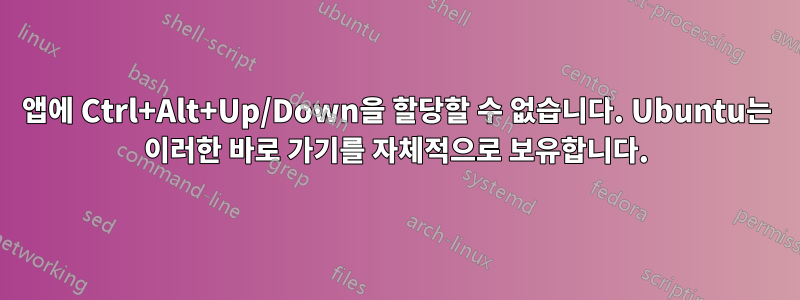 앱에 Ctrl+Alt+Up/Down을 할당할 수 없습니다. Ubuntu는 이러한 바로 가기를 자체적으로 보유합니다.