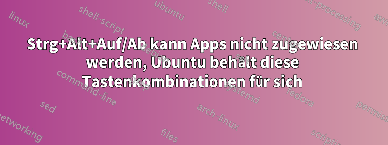 Strg+Alt+Auf/Ab kann Apps nicht zugewiesen werden, Ubuntu behält diese Tastenkombinationen für sich