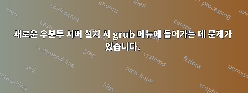 새로운 우분투 서버 설치 시 grub 메뉴에 들어가는 데 문제가 있습니다.