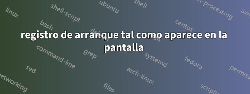registro de arranque tal como aparece en la pantalla