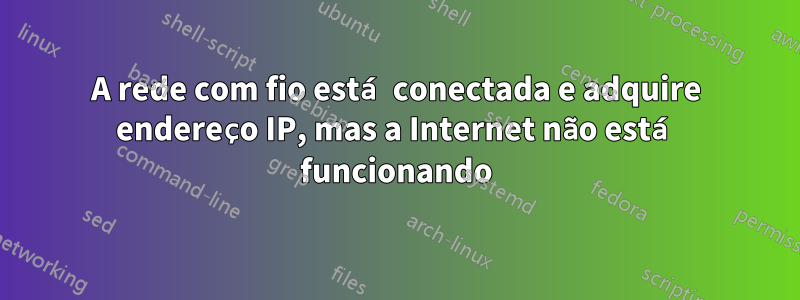 A rede com fio está conectada e adquire endereço IP, mas a Internet não está funcionando