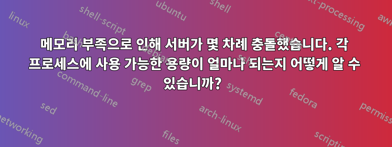 메모리 부족으로 인해 서버가 몇 차례 충돌했습니다. 각 프로세스에 사용 가능한 용량이 얼마나 되는지 어떻게 알 수 있습니까?