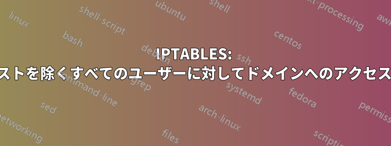 IPTABLES: 少数のIPリストを除くすべてのユーザーに対してドメインへのアクセスを拒否する