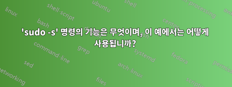 'sudo -s' 명령의 기능은 무엇이며, 이 예에서는 어떻게 사용됩니까?
