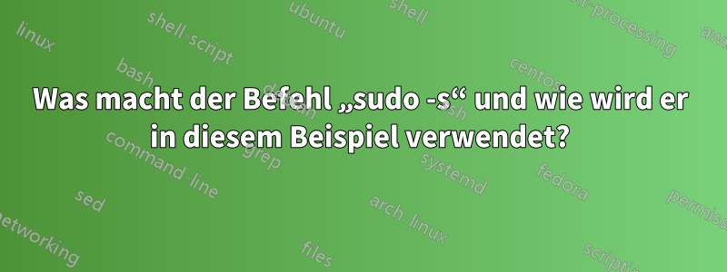 Was macht der Befehl „sudo -s“ und wie wird er in diesem Beispiel verwendet?