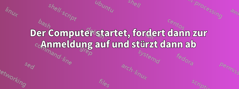 Der Computer startet, fordert dann zur Anmeldung auf und stürzt dann ab